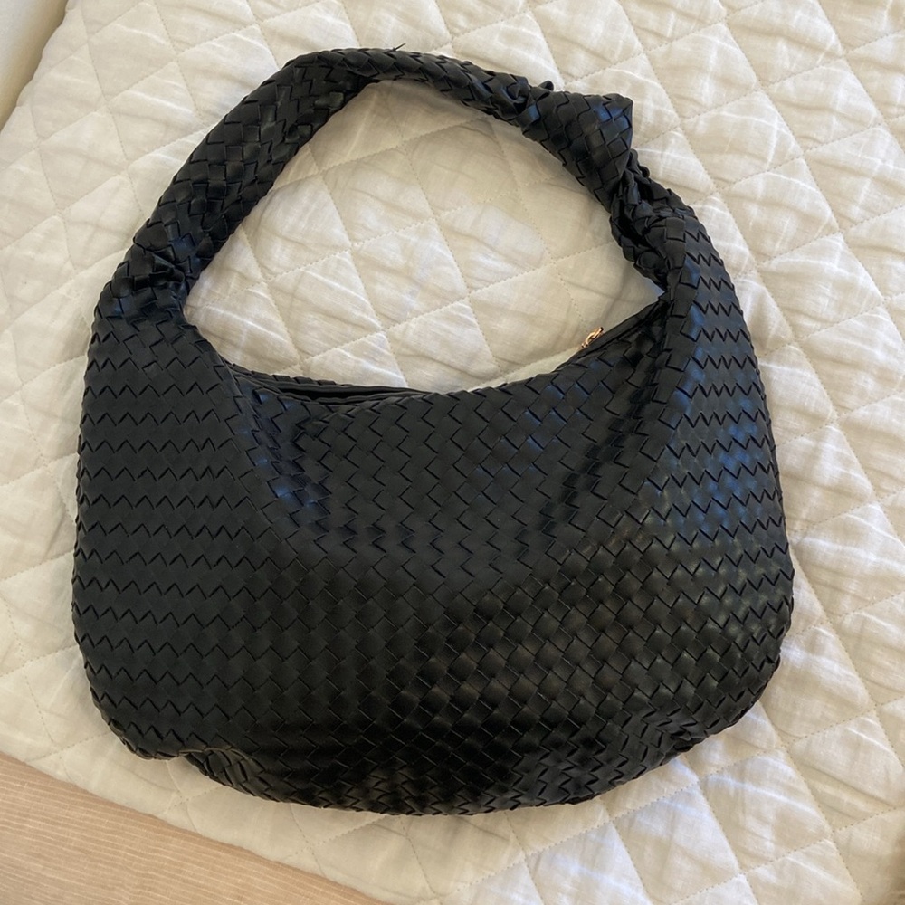 Melie Bianco Black Woven Shoulder Bag